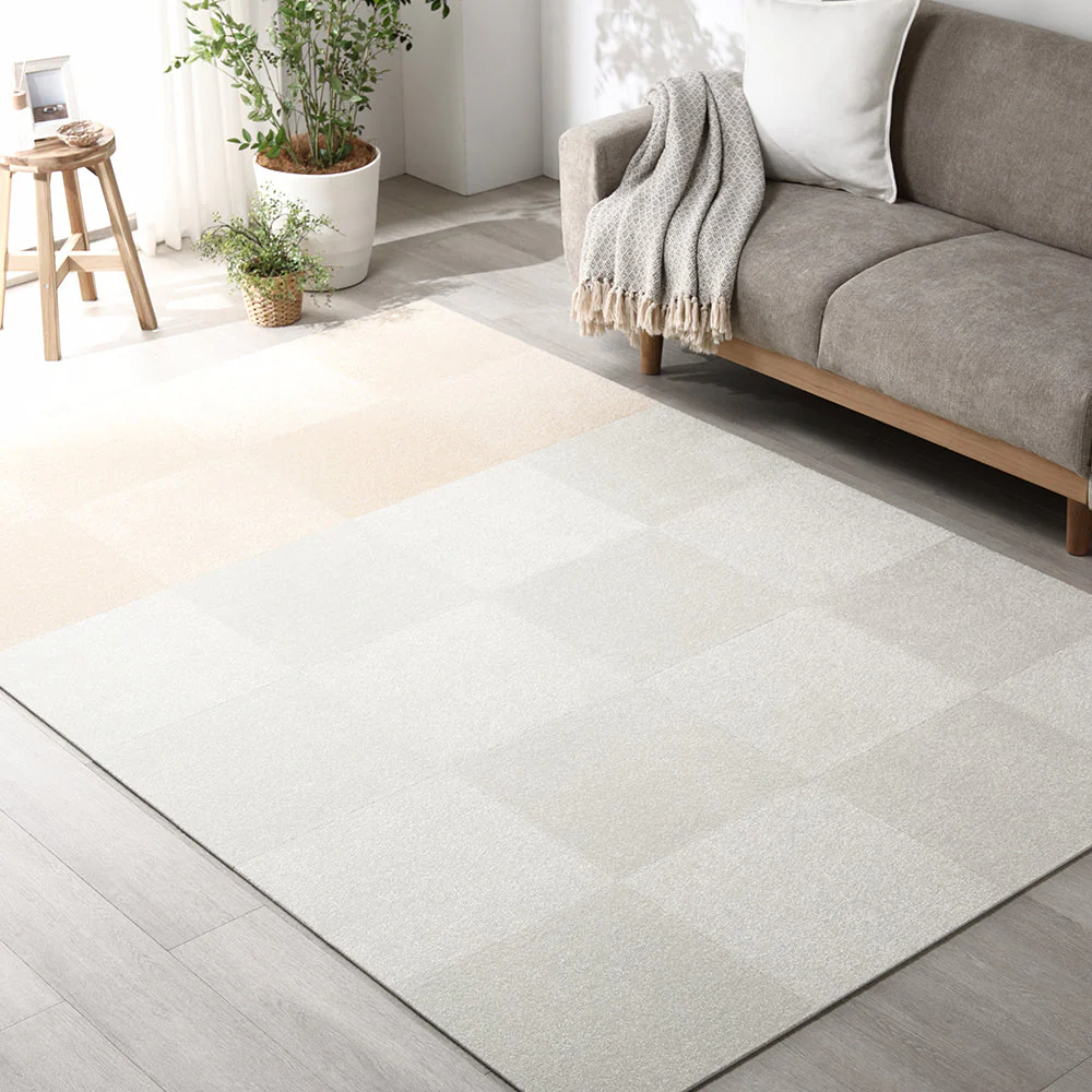 日本製 置くだけでズレない 洗える北欧調タイルカーペット ラグ用セット 約160×200cm(20枚セット) ベージュ - Image 33