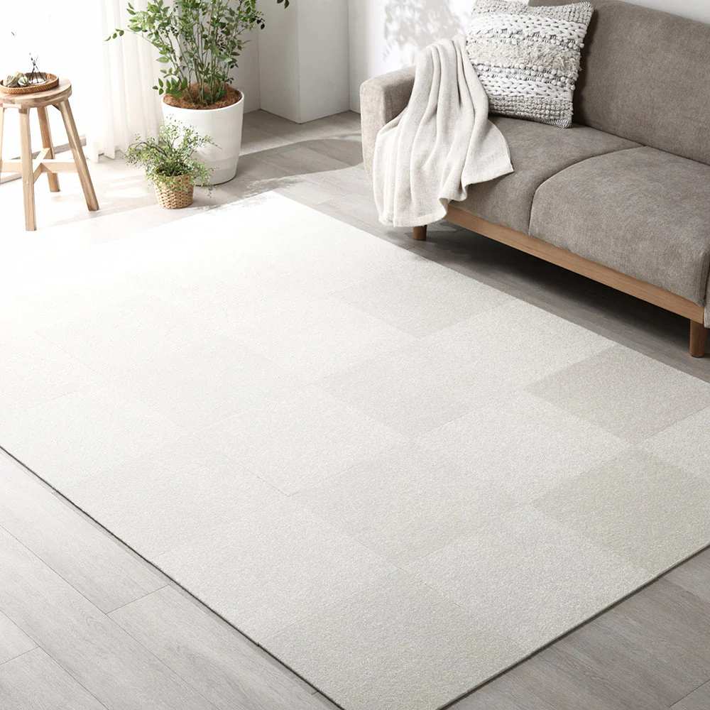 日本製 置くだけでズレない 洗える北欧調タイルカーペット ラグ用セット 約200×200cm(25枚セット) オフホワイト×モカベージュ - Image 34