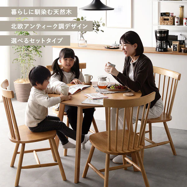 天然木 ウィンザーチェアダイニング5点セット 円形90cm ブラウン - Image 3