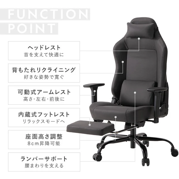 スエード調ファブリック ゲーミングチェア（プレミアム）『Morph モーフ』 ブラック - Image 4