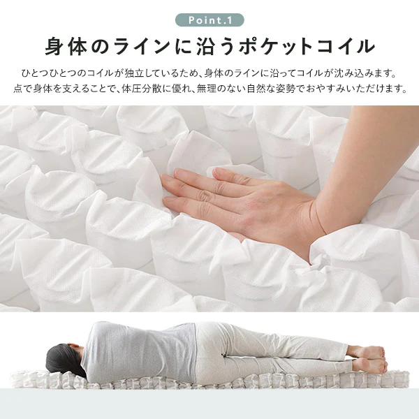 抗菌・防臭 国産薄型3つ折りポケットコイルマットレス 8cm - Image 3
