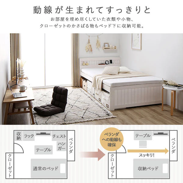 天然木高さ調整すのこベッド 『CLARUS クラルス』コンセント 棚付き ナチュラル - Image 10