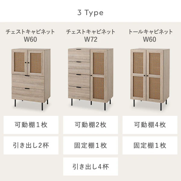 ラタン調トールキャビネット（幅60cm） 『WEAVA ウィーヴァ』 - Image 4