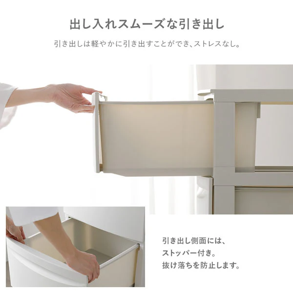 シンプルデザインチェスト プラスチック製 日本製 ワイドタイプ 3段 ダークグレー - Image 9