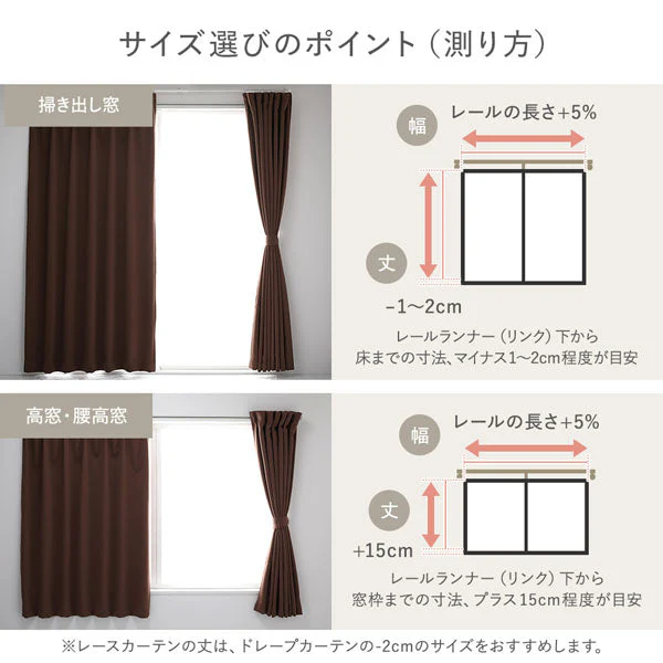 【4枚セット】日本製 20色から選べる1級遮光カーテン ドレープ幅100cm×2枚＋レース幅100cm×2枚 ミルクティー - Image 32