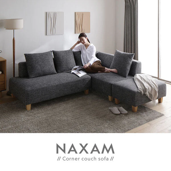 コーナーカウチソファ 『NAXAM ナザム』 2人掛け+カウチソファセット ミックスブラウン 木脚 - Image 5