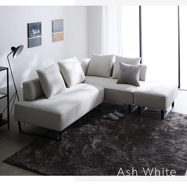 コーナーカウチソファ 『NAXAM ナザム』 2.5人掛け+カウチソファセット アッシュホワイト スチール脚 - Image 2