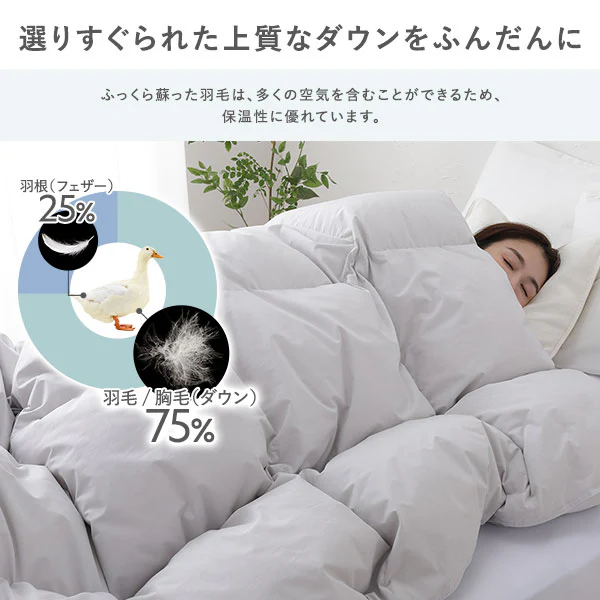 日本製 羽毛掛け布団 ダウン率75% 300dp リサイクルダウン 抗菌・防臭・防ダニ ブルー - Image 7
