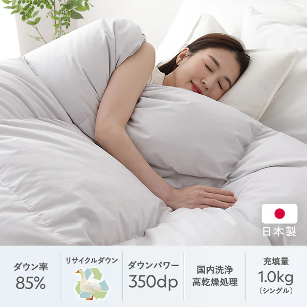 日本製 羽毛掛け布団 ダウン率85% 350dp リサイクルダウン 抗菌・防臭・防ダニ ブルー - Image 3