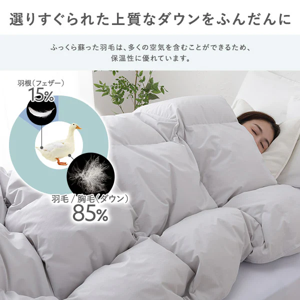 日本製 羽毛掛け布団 ダウン率85% 350dp リサイクルダウン 抗菌・防臭・防ダニ ブルー - Image 7