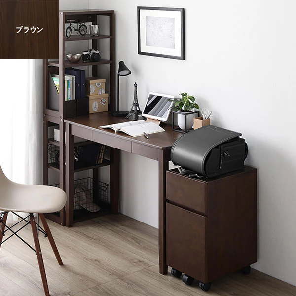【旧仕様】組み替えできる 天然木学習デスク 3点セット（デスク+ラック+キャビネット） 幅100×奥行45cm ホワイト - Image 4