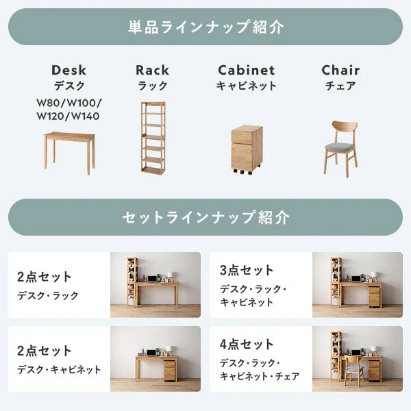 【旧仕様】組み替えできる 天然木学習デスク 3点セット（デスク+ラック+キャビネット） 幅120×奥行45cm ブラウン - Image 22