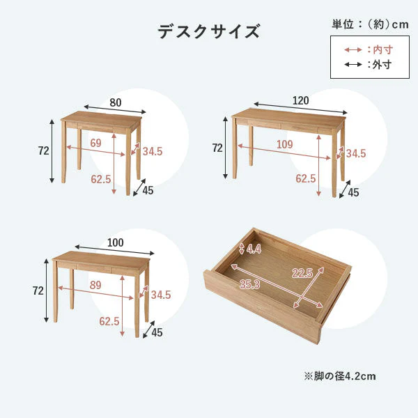 【旧仕様】組み替えできる 天然木学習デスク 3点セット（デスク+ラック+キャビネット） 幅80×奥行45cm ホワイト - Image 25