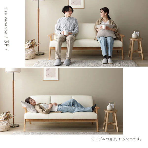 木枠フレームレザー（合皮）ソファ 『Mathias マティアス』 3人掛け クリームアイボリー - Image 16