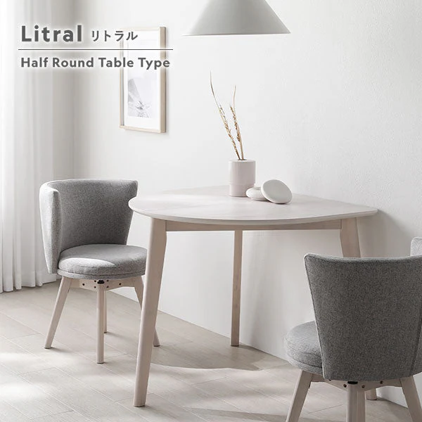 天然木 変形ダイニング 3点セット『Litral リトラル』 変形テーブル/ナチュラル + 回転チェア2脚/ナチュラル×ライトグレー - Image 2