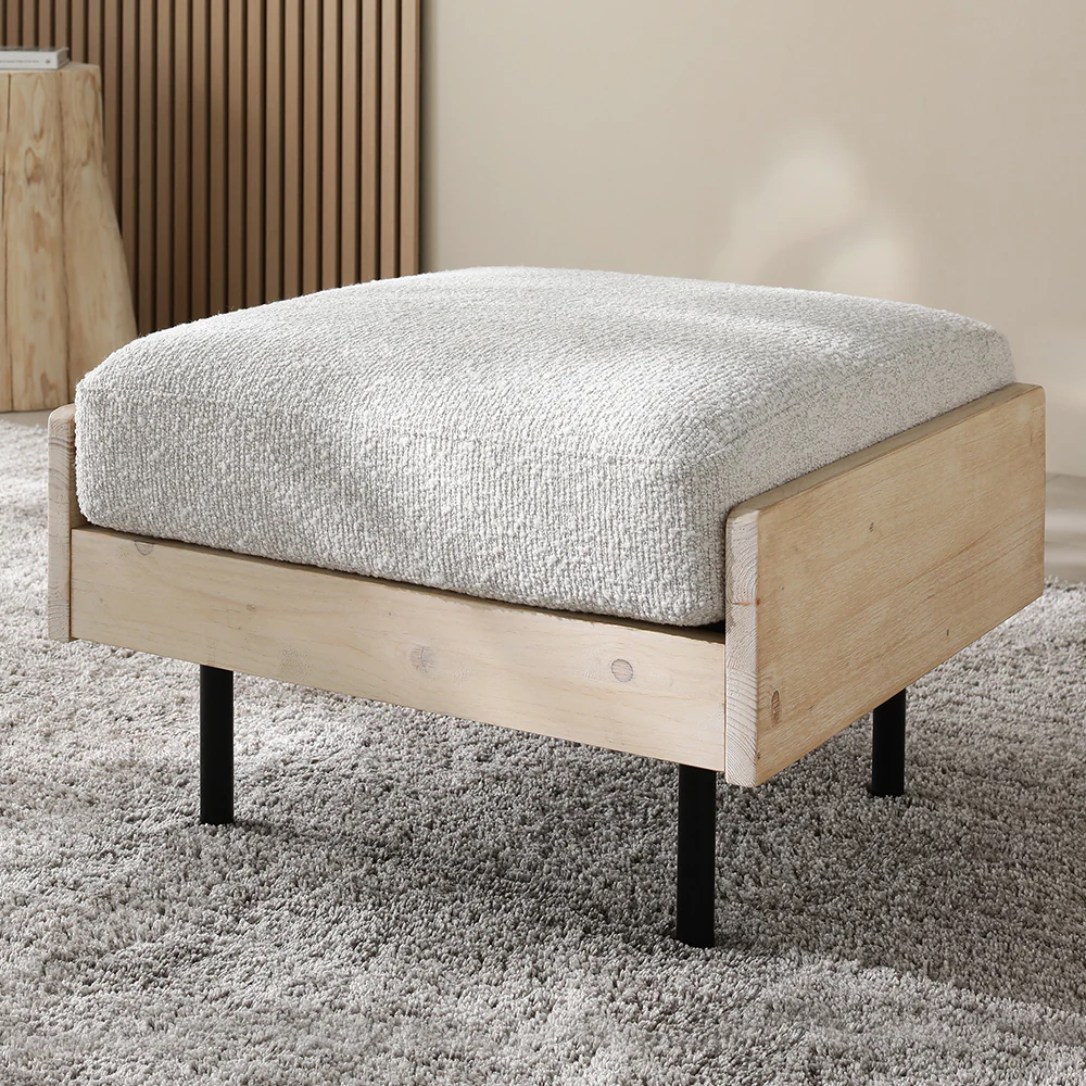 天然木ホワイトウォッシュソファ 『Lufuna ルフナ』 オットマン単品 グレージュ - Image 27