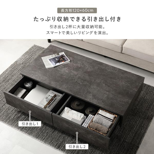 引き出し付き センターテーブル 『Solwyn ソルウィン』 長方形 120×60cm グレージュ - Image 10