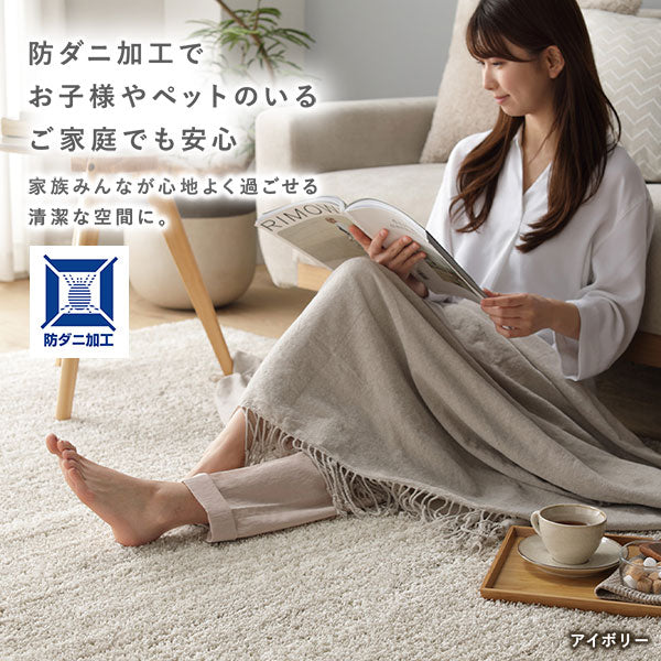 国産 洗えるミックスパイルラグ（軽量・防ダニ・アレルブロック・遊び毛防止） 約190×240cm アイボリー - Image 9