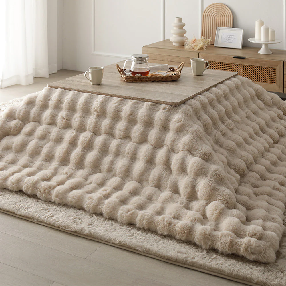 折りたたみ式こたつ2点セット(テーブル + ラビットファー調ポコポコ掛け布団) こたつテーブル:75×75cm(正方形) グレージュ×ウォールナット / こたつ布団:グレー - Image 29