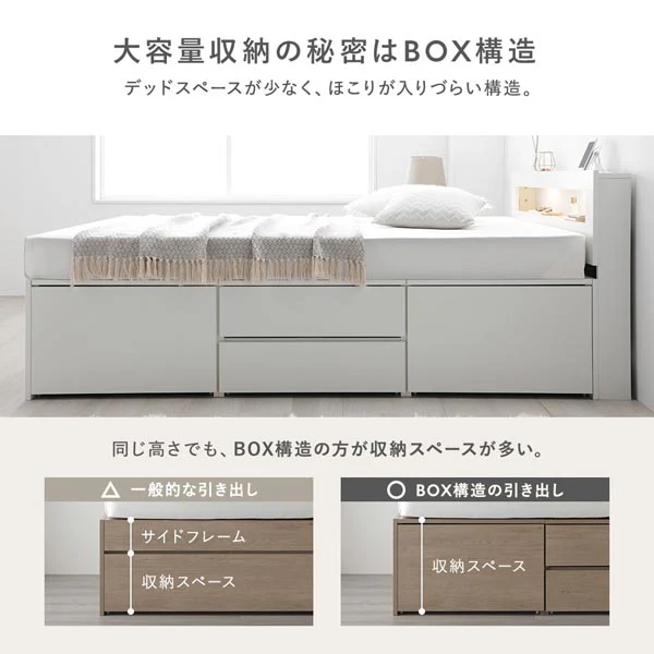 引き出し4杯大容量ベッド LED照明付きタイプ『Slektone スレクトーン』連結サイズ ブラウン - Image 16