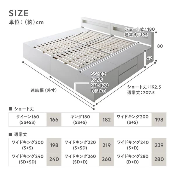 引き出し4杯大容量ベッド LED照明付きタイプ『Slektone スレクトーン』連結サイズ ブラウン - Image 22