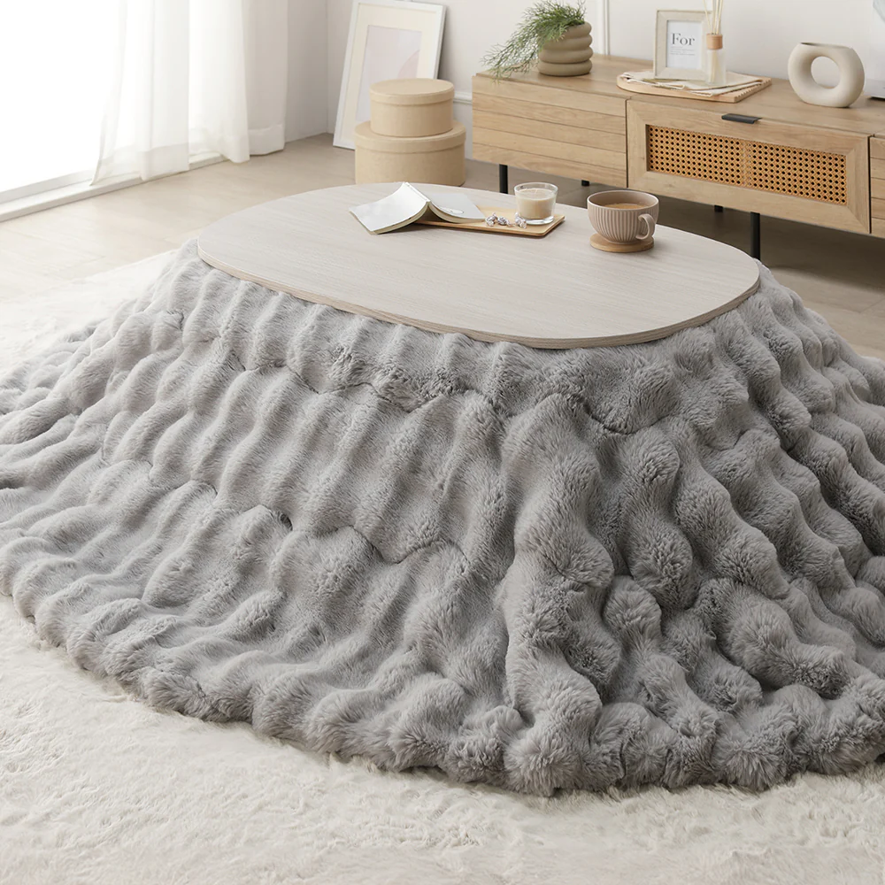 シンプルこたつローテーブル×ポコポコ布団 楕円形 2点セット(こたつテーブル:90×60cm + こたつ掛け布団:210×170cm) ホワイトウォッシュ/ベージュ - Image 34