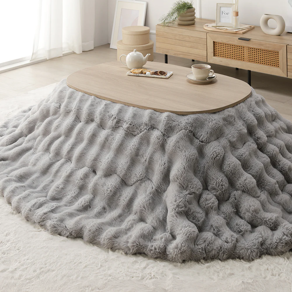 シンプルこたつローテーブル×ポコポコ布団 楕円形 2点セット(こたつテーブル:90×60cm + こたつ掛け布団:210×170cm) ホワイトウォッシュ/ベージュ - Image 37
