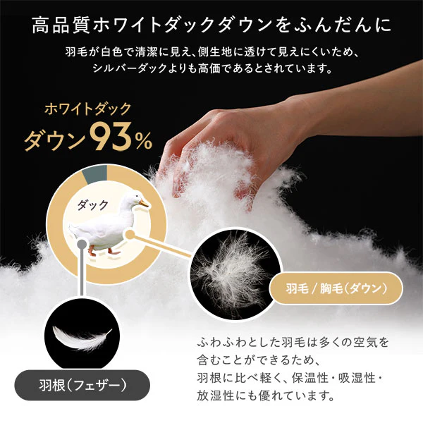 日本製 リッチボリューム 羽毛掛け布団 『Uula ウーラ』 ダウン率93% 羽毛充填量1.2kg～ ホワイト - Image 10