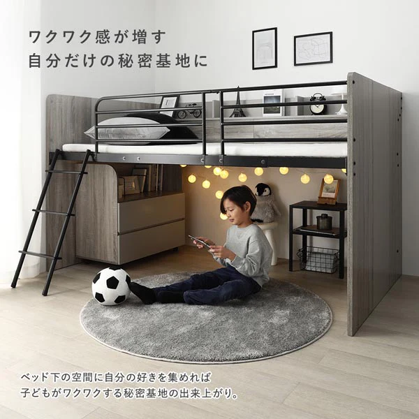 デスク・ワゴン付き コンパクトロフトベッド（サイド棚有） ブラウン - Image 11
