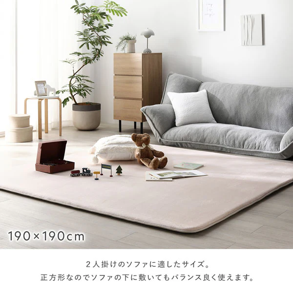 もっちり30mm厚 オールシーズン防音ラグ 『Molla モッラ』 約190×190cm ベージュ - Image 16