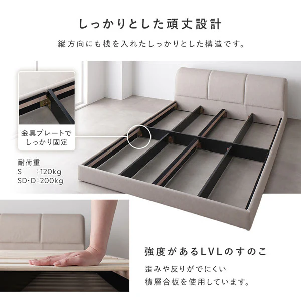 レザー調ローベッド 『OPTIM オプティム』 グレージュ - Image 12